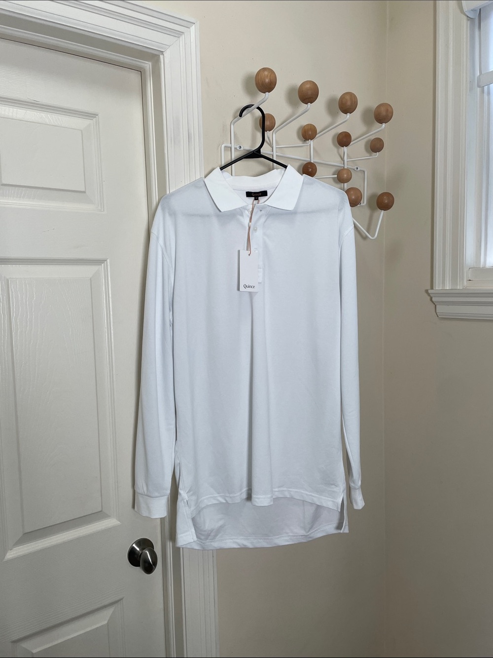 Quince NWT Organic Cotton Long-Sleeve Polo Shirt White  - M